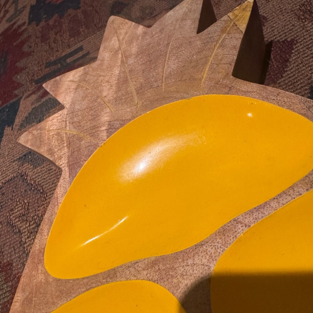 MCM Wooden Pineapple Shaped Tray with Yellow Accents - Picture 4 of 8
